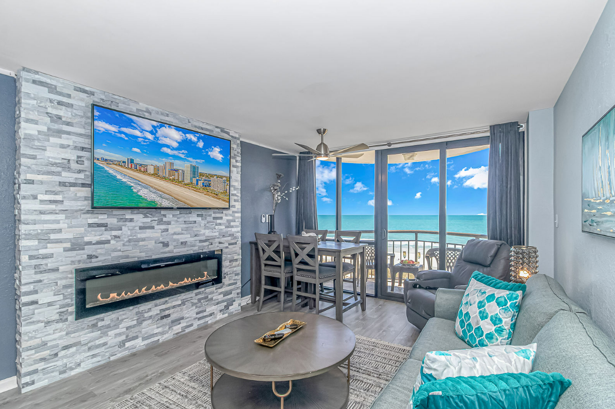 condo living room with ocean views